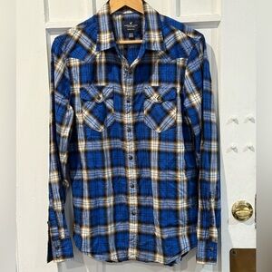 American Eagle Outfitters Blue and Brown Plaid Shirt